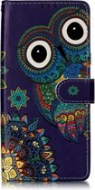 Olie Reliëf Gekleurd Tekening Patroon Horizontale Flip PU Leren Case met Houder & Kaartsleuven & Portemonnee & Fotolijst Voor Galaxy S10 5G (Blue Owl)