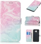 Gekleurde tekening marmer patroon horizontale flip PU lederen tas met houder & kaartsleuven & portemonnee voor Galaxy J6 + (roze groen)