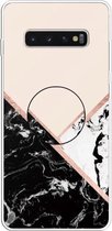 3D Marble Soft Silicone TPU Case Cover Bracket voor Galaxy S10 5G (zwart en wit poeder)