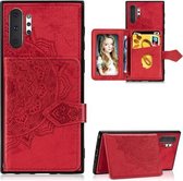 Voor Galaxy Note 10 Pro Mandala in reliëf gemaakte stoffen kaarthouder Mobiele telefoonhoes met magnetische en beugelfunctie met kaarttas / portemonnee / fotolijstfunctie met draagriem (rood)
