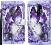 Voor OPPO A5 (2020) 3D Geschilderd Patroon Horizontale Flip Leren Case met Houder & Portemonnee & Kaartsleuf & Lanyard (Paarse Vlinder)