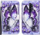 Voor OPPO A9 (2020) 3D Geschilderd Patroon Horizontale Flip Leren Case met Houder & Portemonnee & Kaartsleuf & Lanyard (Paarse Vlinder)