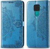 Voor Huawei Mate 30 Lite / Nova 5i Pro Halverwege Mandala-reliëfpatroon Horizontaal leren flip-hoesje met houder & kaartsleuven & portemonnee & fotolijst & lanyard (blauw)