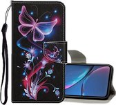 Voor iPhone XR Gekleurd tekeningpatroon Horizontaal lederen flip-hoesje met houder & kaartsleuven & portemonnee (fluorescerende vlinder)