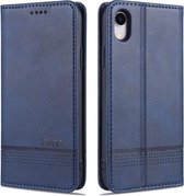 AZNS magnetische kalfsstructuur horizontale flip lederen tas met kaartsleuven & houder & portemonnee voor iPhone XR (donkerblauw)