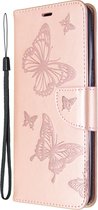 Samsung Galaxy A21 Hoesje - Mobigear - Butterfly Serie - Kunstlederen Bookcase - Roségoud - Hoesje Geschikt Voor Samsung Galaxy A21