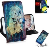 Gekleurde tekening patroon Kleurrijke magnetische gesp Horizontale flip PU lederen tas met houder & kaartsleuven & portemonnee & lanyard voor Galaxy A80 / A90 (White Lion)