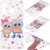 Cartoon patroon goudfolie stijl Dropping Glue TPU zachte beschermhoes voor Galaxy A20e (Loving Owl)