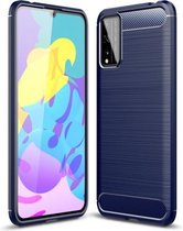 Voor Huawei Honor Play 4T Pro Geborstelde textuur TPU-hoesje van koolstofvezel (marineblauw)