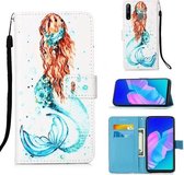 Voor Huawei P40 Lite E / Y7P Schilderen Horizontale Flip Leren Case met Houder & Kaartsleuf & Portemonnee & Lanyard (Zeemeermin)