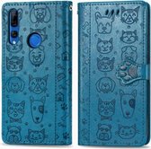 Voor Huawei P Smart Z / Y9 Prime2019 Leuke Kat en Hond Reliëf Horizontale Flip PU Leren Case met Houder / Kaartsleuf / Portemonnee / Lanyard (Blauw)