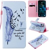 Horizontale leren flip-hoes met houder en kaartsleuf en draagkoord voor iPhone 12 Pro Max (veer) schilderen