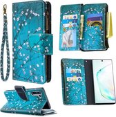 Voor Samsung Galaxy Note 10 Gekleurde Tekening Patroon Rits Horizontale Flip Lederen Case met Houder & Kaartsleuven & Portemonnee (Pruimenbloesem)