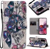 Voor Galaxy S20 3D schilderij horizontale flip lederen tas met houder & kaartsleuf & lanyard (zwarte vlinders)