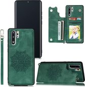 Voor Huawei P30 Pro Mandala reliëf PU + TPU hoesje met houder & kaartsleuven & fotolijst & riem (groen)
