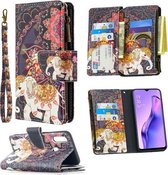 Voor OPPO A31 (2020) Gekleurde tekening patroon Rits Horizontale flip lederen tas met houder & kaartsleuven & portemonnee (bloemolifanten)
