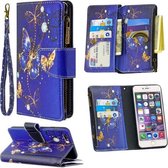 Voor iPhone 6s Plus & 6 Plus Gekleurde tekening patroon Rits Horizontale Flip lederen tas met houder & kaartsleuven & portemonnee (paarse vlinder)