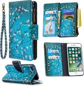 Voor iPhone 8 & 7 Gekleurde Tekening Patroon Rits Horizontale Flip Leren Case met Houder & Kaartsleuven & Portemonnee (Pruimenbloesem)