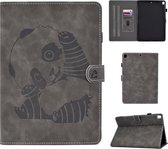 Voor iPad 10.2 Embossing Naaigaren Horizontaal geverfd plat lederen tas met slaapfunctie & pendeksel & antislipstrip & kaartsleuf & houder (grijs)