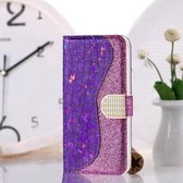 Voor iPhone 12 mini Laser Glitter Poeder Bijpassende Krokodil Textuur Horizontale Flip Leren Case met Kaartsleuven & Houder & Portemonnee (Paars)