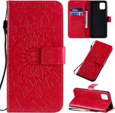 Voor Galaxy A81 / M60S / Note10 Lite Geperst afdrukken Zonnebloempatroon Horizontale flip PU lederen tas met houder & kaartsleuven & portemonnee & lanyard (rood)