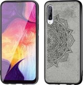 Voor Galaxy A50 Reliëf Mandala-patroon PC + TPU + stoffen telefoonhoes met draagkoord & magnetisch (grijs)