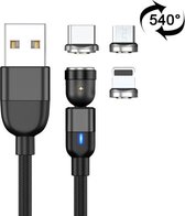 2m 3A-uitgang 3-in-1 USB naar 8-pins + USB-C / Type-C + micro-USB 540 graden roterende magnetische gegevenssynchronisatie-oplaadkabel (zwart)