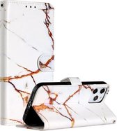 Voor iPhone 12 Pro Max Geschilderd patroon Horizontale lederen flip-hoes met houder & kaartsleuven en fotolijst (platina marmer)