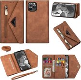 Voor iPhone 11 Pro Skin Feel Rits Horizontale Flip Leren Case met Houder & Kaartsleuven & Fotolijst & Lanyard & Lang Touw (Bruin)