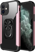 Voor iPhone 12 Pro Max R-JUST PC + TPU + metalen schokbestendige beschermhoes met ringhouder (roségoud)