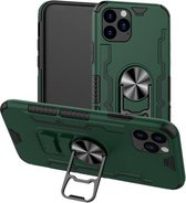 Voor iPhone 11 Pro Bear Case Style TPU + PC + Metal Rotating Support 3-in-1 Fall Proof Protective Shell (olijfkleur)