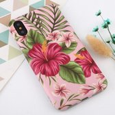Voor iPhone X / XS Flower Pattern TPU Protecitve Case (Pink Flower Green Leaf)
