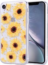 Goudfoliestijl Dropping Glue TPU zachte beschermhoes voor iPhone XR (zonnebloem)
