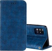 Voor Samsung Galaxy A51 5G Lucky Flowers Embossing Pattern Magnetische Horizontale Flip Leather Case met houder & kaartsleuven (donkerblauw)
