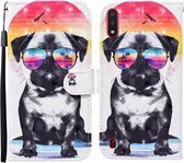 Voor Samsung Galaxy A01 Gekleurde Tekening Patroon Horizontale Flip Leren Case met Houder & Kaartsleuven & Portemonnee (Bril Hond)