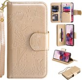 Voor Samsung Galaxy S20 vrouw en kat reliëf horizontale flip lederen tas, met kaartsleuven & houder & portemonnee & fotolijst & spiegel & lanyard (goud)