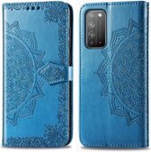 Voor Huawei Honor X10 Halverwege Mandala Embossing Patroon Horizontale Flip Leren Case met Houder & Kaartsleuven & Portemonnee & Fotolijst & Lanyard (Blauw)