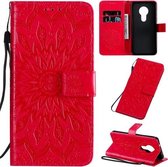 Voor Nokia 7.2 Geperst Afdrukken Zonnebloempatroon Horizontale Flip PU-lederen Case met Houder & Kaartsleuven & Portemonnee & Lanyard (Rood)