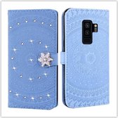 Voor Galaxy S9 Plus Pressed Printing Sticking Drill Pattern Horizontal Flip PU Leather Case with Holder & Card Slots & Wallet & & Lanyard (Blue)