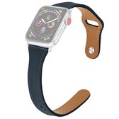 Lederen vervangende horlogeband met stalen knop voor Apple Watch Series 6 & SE & 5 & 4 44 mm / 3 & 2 & 1 42 mm (blauw)