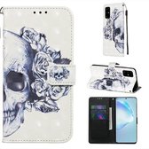 Voor Galaxy S20 + 3D schilderij horizontale flip lederen tas met houder & kaartsleuf & portemonnee & lanyard (schedel)