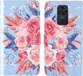 Voor Xiaomi Redmi Note 9 / Mi 10X 4G 3D-schilderij Gekleurd tekeningpatroon Horizontaal Flip TPU + PU lederen tas met houder & kaartsleuven & portemonnee & lanyard (kleurrijke bloemen)