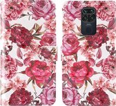 Voor Xiaomi Redmi Note 9 / Mi 10X 4G 3D-schilderij Gekleurd tekeningpatroon Horizontaal Flip TPU + PU lederen tas met houder & kaartsleuven & portemonnee & lanyard (rode bloemen)