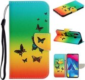 Voor Samsung Galaxy A20 / A30 Gekleurd tekeningpatroon Horizontaal Flip TPU + PU lederen tas met houder & kaartsleuven & portemonnee & lanyard (Rainbow Butterfly)