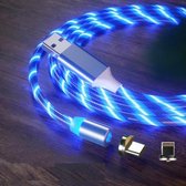 2-in-1 USB naar 8-pins + Type-c / USB-C Magnetische Absorptie Kleurrijke Streamer Oplaadkabel voor mobiele telefoon, lengte: 2 m (blauw licht)
