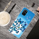 Voor OnePlus 8T schokbestendig geverfd transparant TPU beschermhoes (blauwe vlinder)