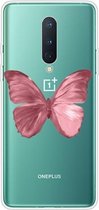 Voor OnePlus 8 schokbestendig geverfd transparant TPU beschermhoes (rode vlinder)