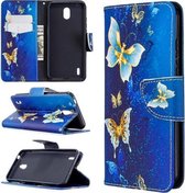 Voor Nokia 1.3 Gekleurde tekening patroon Horizontale flip lederen tas met houder & kaartsleuven & portemonnee (gouden vlinder)