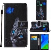 Voor Huawei P smart 2020 Cross Texture Painting Pattern Horizontale Flip Leren Case met Houder & Kaartsleuven & Portemonnee & Lanyard (Blue Butterfly Cat Eye)