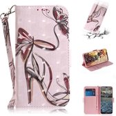 Voor Nokia 2.4 3D Gekleurde Tekening Horizontale Flip Leren Case met Houder & Kaartsleuven & Portemonnee & Lanyard (Vlinder Hoge hakken)